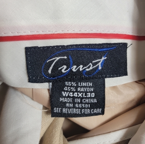 Trust 3X Tan Beige Linen Blend Short Sleeve Button Up Pocket Shirt & 44/30 pants - Picture 10 of 11